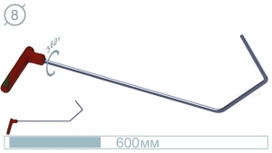 Крючок дверной (окончание плоская лопатка, 600 мм) 09010 A - инструмент PDR для удаления вмятин